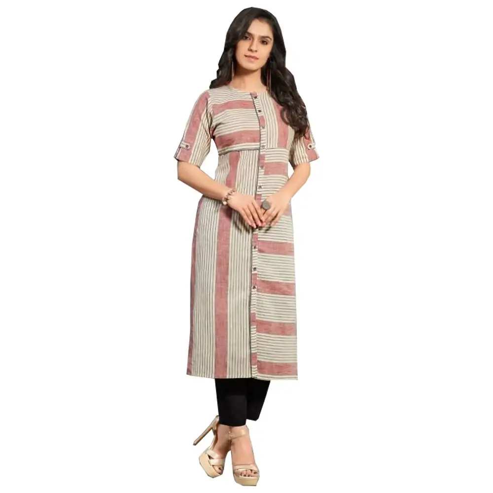 Plus Size Long Printed A-LINE Cotton Kurti Lemon