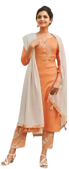 Orange and White Cotton Printed Kurti with Palazzo and Dupatta – Thogai  Threads