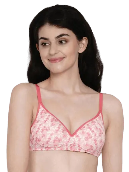 Enamor Pink Print Non-Wired Padded Medium Coverage Everyday Tshirt  Bra-A039TLF.