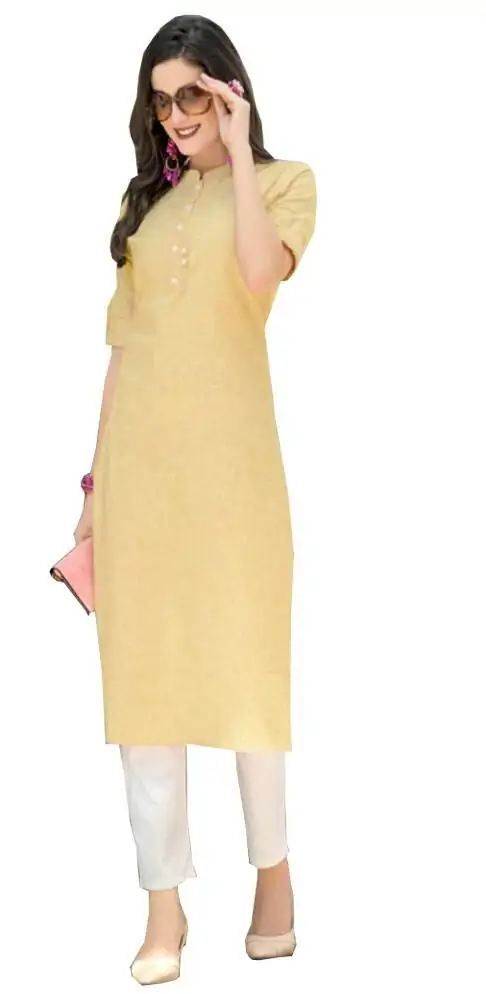 Buy trendy look light yellow cotton printed kurta for women in India