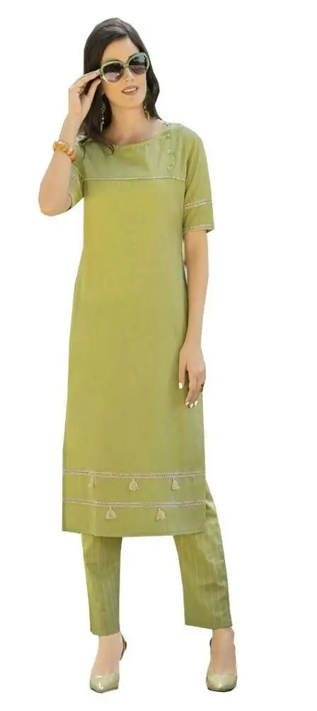 Cotton Olive Green Kurti Pant Set, Size: M, 120GSM at Rs 795/set in Jaipur