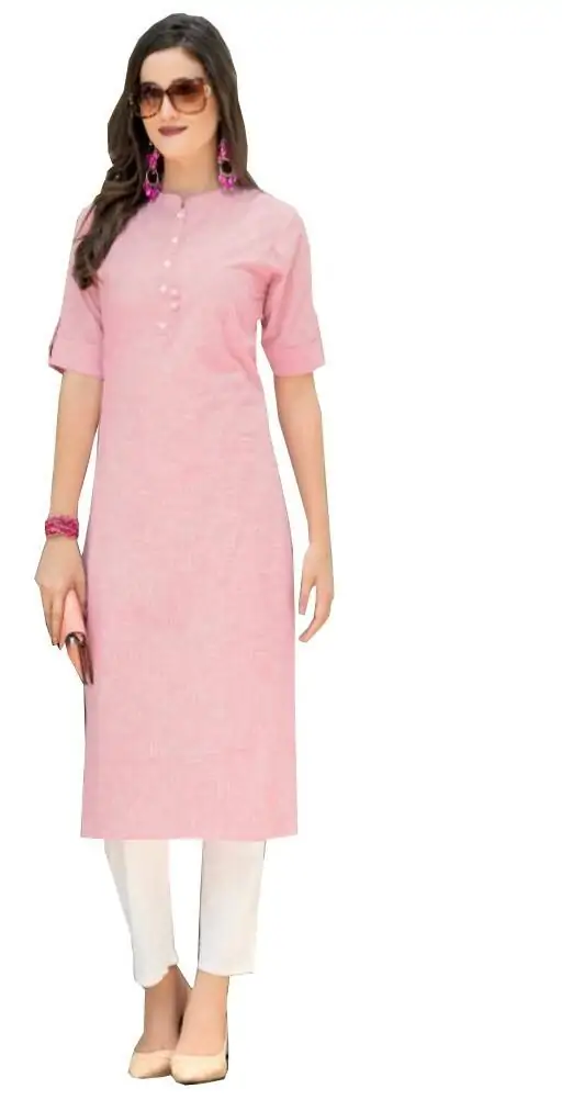 Light Pink Color Cotton Kurti With Self Print -Fablix07