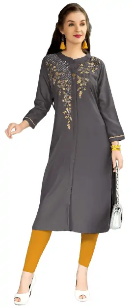 New Traditional Grey Color Cotton Fully Stitched Anarkali Printed Kurti For  Women & Girls (Festival Kurti