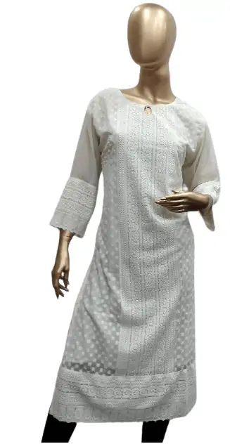 Cotton White Party Wear Kurti