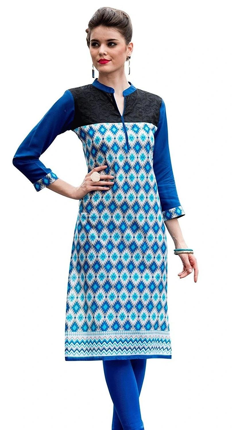 Buy Royal Blue Rayon Embroidered Long Kurti Work Wear Online at Best Price  | Cbazaar