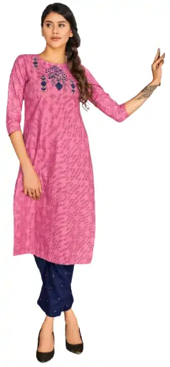 Shop Embroidered Cotton Kurta Pants Set 3644 Online - Women Plus