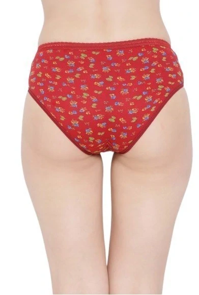 Rupa Printed Red Regular Outer Elastic Panty for Women-102RED