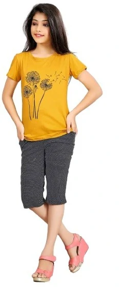 Girls Printed T-shirt with Capri-COSMOS6071