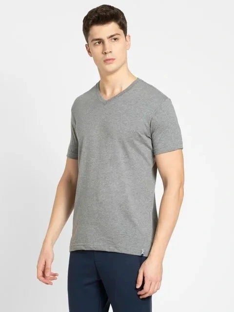 Resultat Instruere radioaktivitet Jockey Grey Mel Color Regular Fit V Neck T-Shirt for Men-2726GRYML