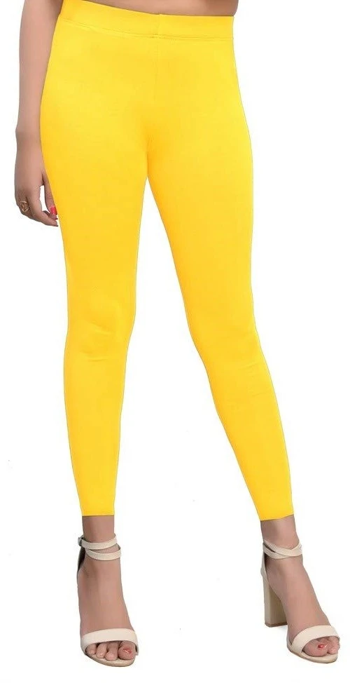 Yellow color stretchable cotton ankle Leggings-LGA49