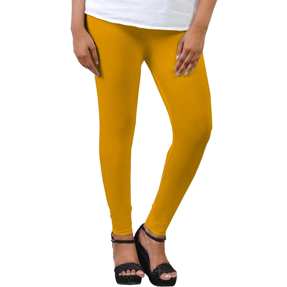Mustard color stretchable cotton ankle Leggings - LGA33
