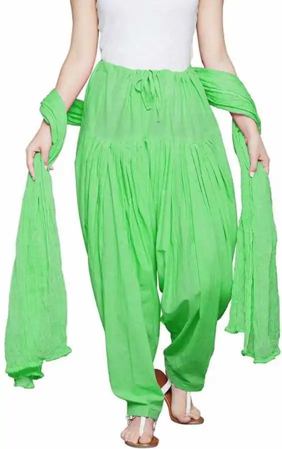fabGLOBAL Women Green Solid Cotton Patiala With Dupatta - Absolutely Desi