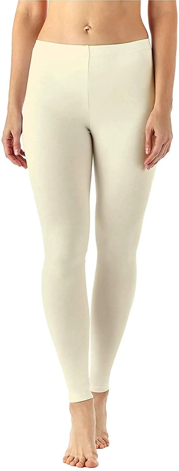 Off White color stretchable cotton ankle Leggings - LGA16