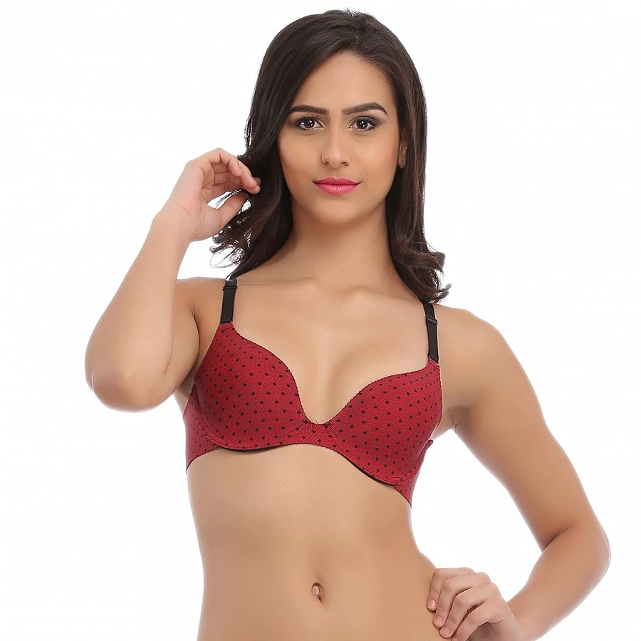 Lace & Polyamide Padded Push Up Bra In Ravishing Red-CB01