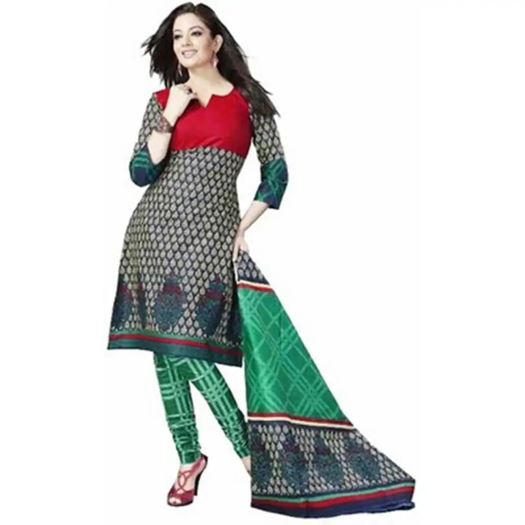 Buy Grey and Off White Cotton Printed Designer Salwar Suit : 217855 -