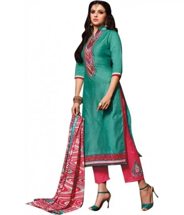 Banarasee Chanderi Cotton Salwar Kameez Fabric With Antique Zari & Con