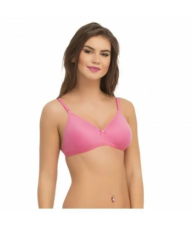 Hannahdoss Pink Cotton Padded Wirefree Bra With Detachable Straps &  Transparent Back Band - Pink-Cb11