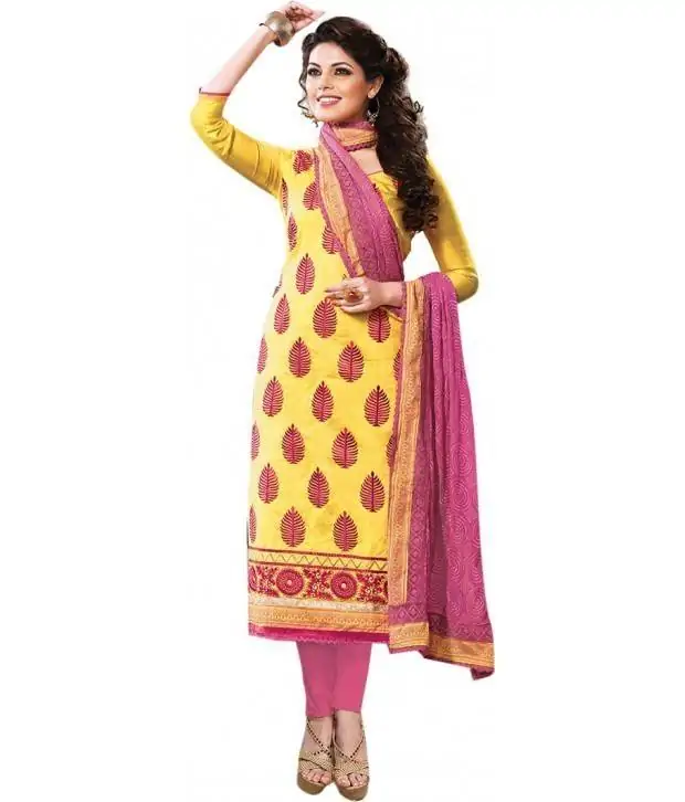 Buy Pink Embroidered Work Chanderi Cotton Salwar Suit Online