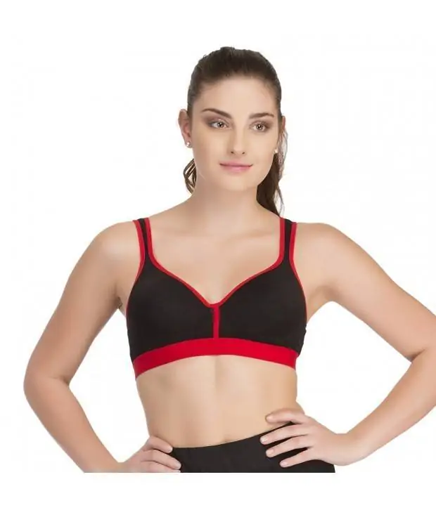 Hannahdoss Padded Sports Bra In Black With Red Trims & Broad