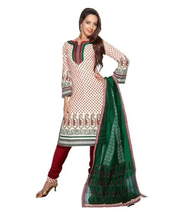 Sinina Red South Cotton Salwar Kameez Suit Unstitched Dress Material K18