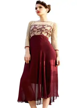 Aof Wine Color Georgette Embroidered Wear -Aof5104