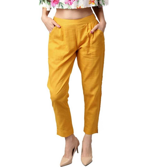 Go Colors Women Light Solid Mid Rise Cotton Pants  Mustard Buy Go Colors  Women Light Solid Mid Rise Cotton Pants  Mustard Online at Best Price in  India  Nykaa